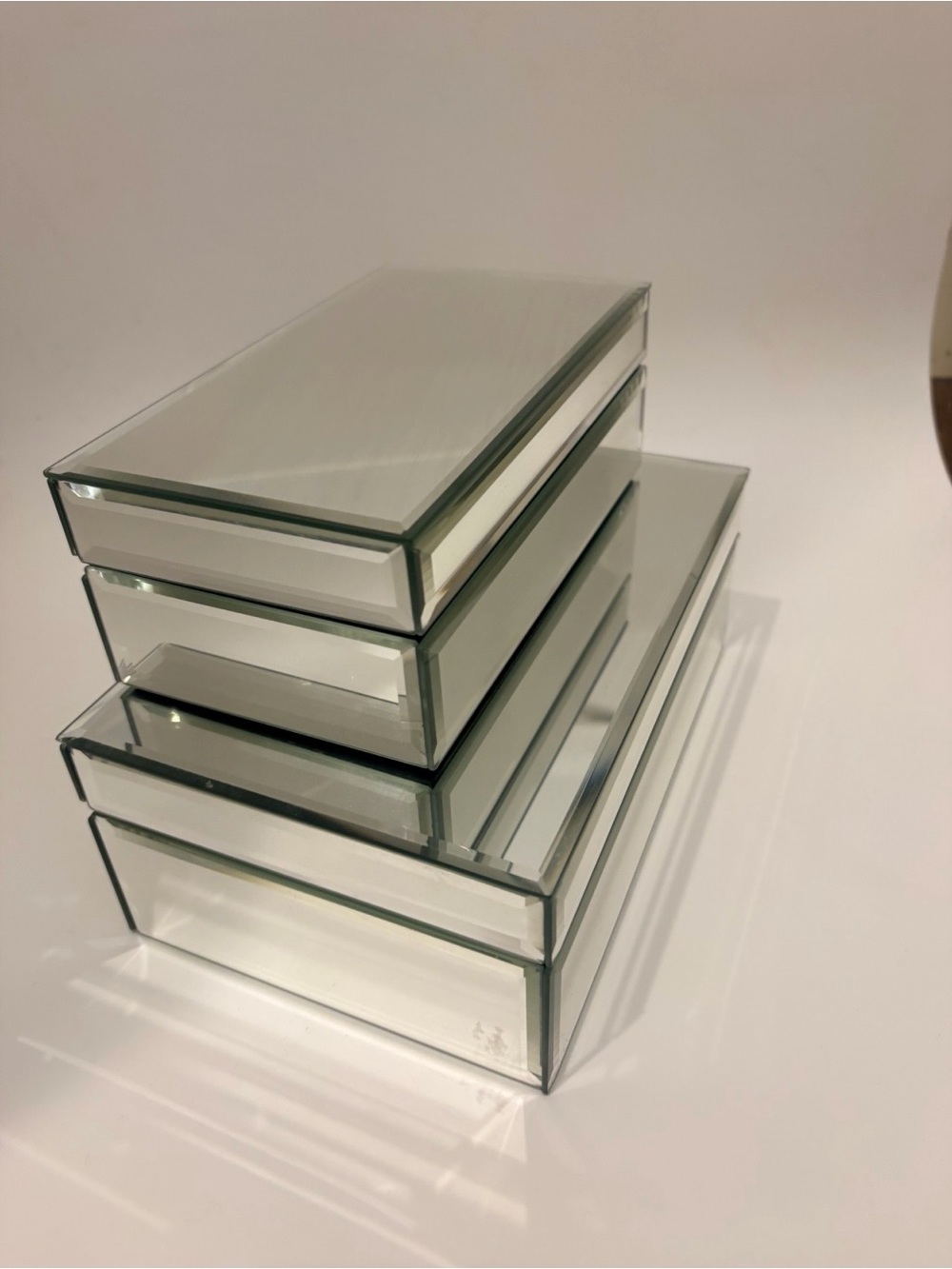 CB2 Mirrored Glass Jewelry Box Set in Silver